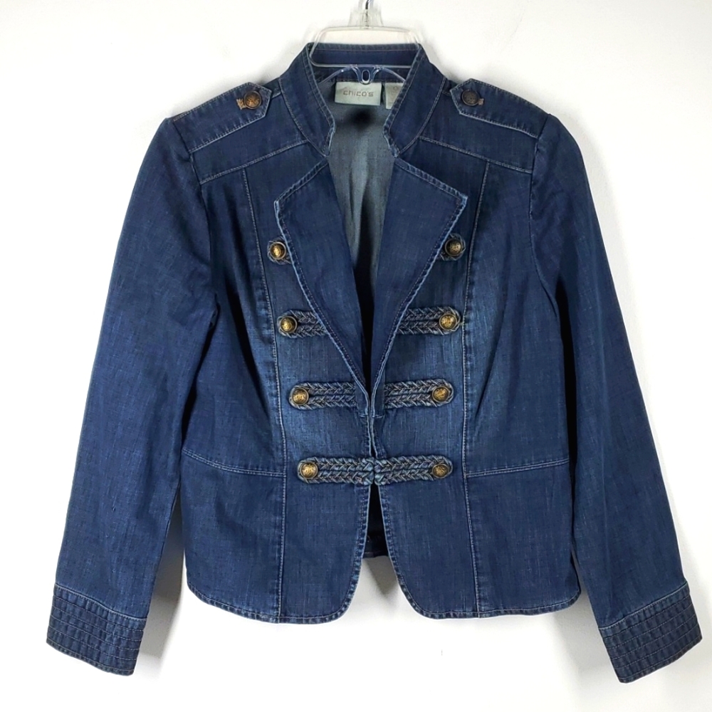 Chicos Military Inspired Jean Jacket 0 Petite NWOT